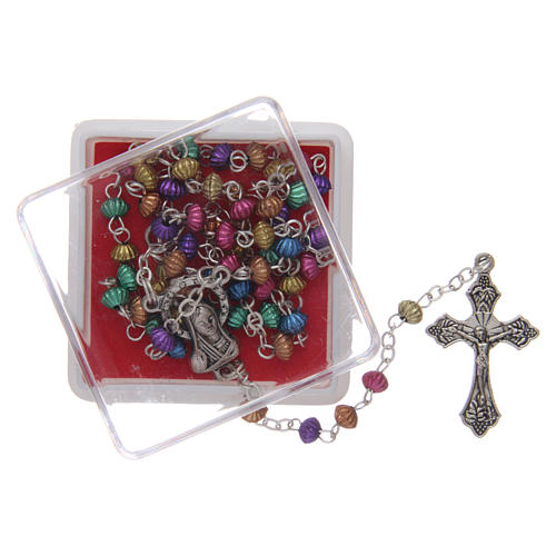 Rosary in metal 2x1 mm grains, multicolour with box 5