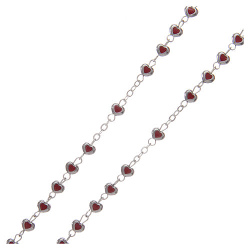 Rosary in metal 2x3 mm grains with heart-shaped case, ruby red 3