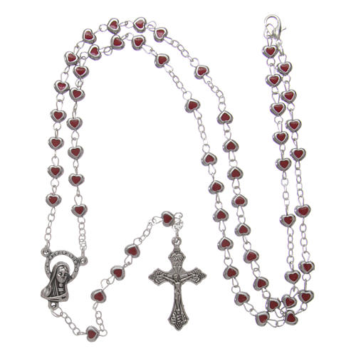 Rosary in metal 2x3 mm grains with heart-shaped case, ruby red 4