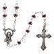 Rosary in metal 2x3 mm grains with heart-shaped case, ruby red s1