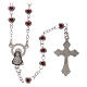 Rosary in metal 2x3 mm grains with heart-shaped case, ruby red s2