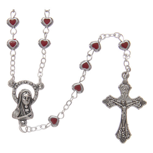 Metal rosary 3 mm with heart shaped red case 1