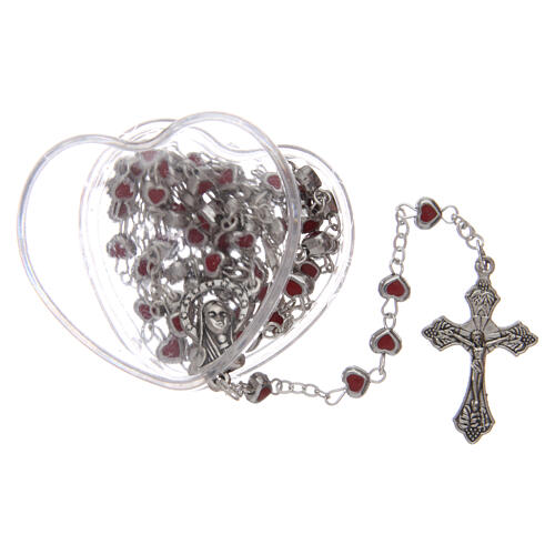 Metal rosary 3 mm with heart shaped red case 5