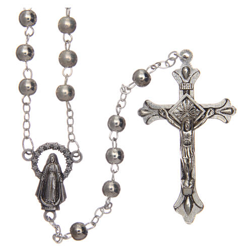 Silvery metal rosary with handmade chain 5 mm 1