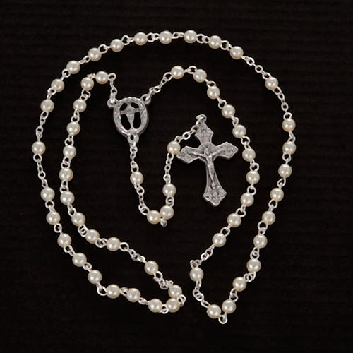 Imitation pearl rosary, First Communion 4mm 2