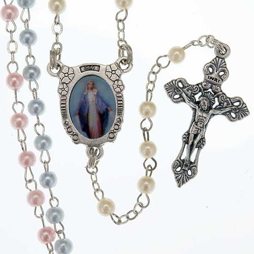 Miraculous Virgin pearl effect rosary 1