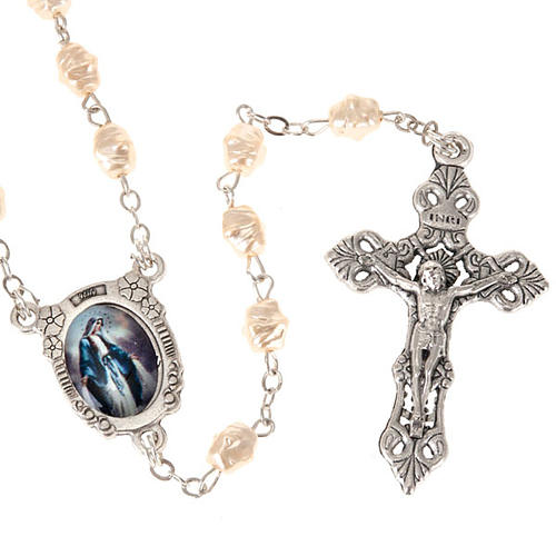 Miraculous Virgin pearl effect rosary (5x7 mm) 1