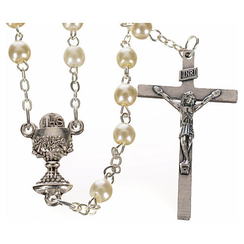 First Communion ivory pearl effect rosary 1