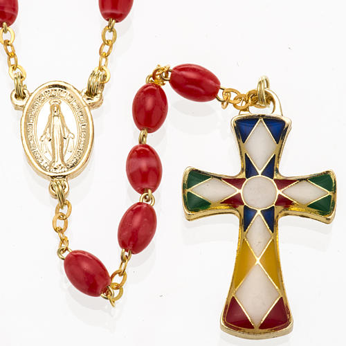 Imitation coral rosary with brass ligature, 6mm 2