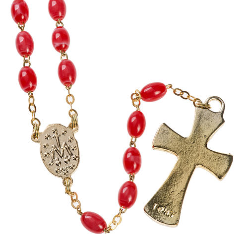 Imitation coral rosary with brass ligature, 6mm 6