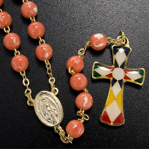 Imitation coral rosary with brass ligature, 6mm 5