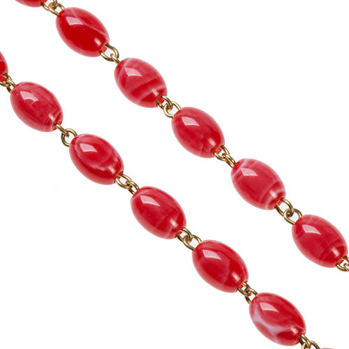 Imitation coral rosary with brass ligature, 6mm 8