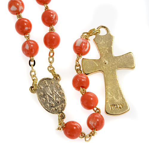 Imitation coral rosary with brass ligature, 6mm 7