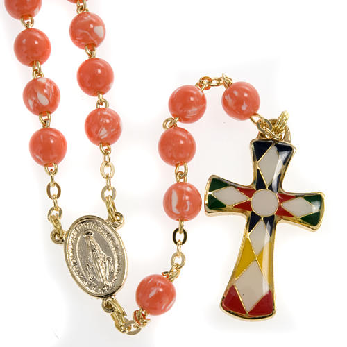 Imitation coral rosary with brass ligature, 6mm 1
