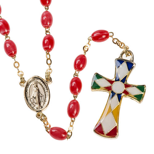 Imitation coral rosary with brass ligature, 6mm 3