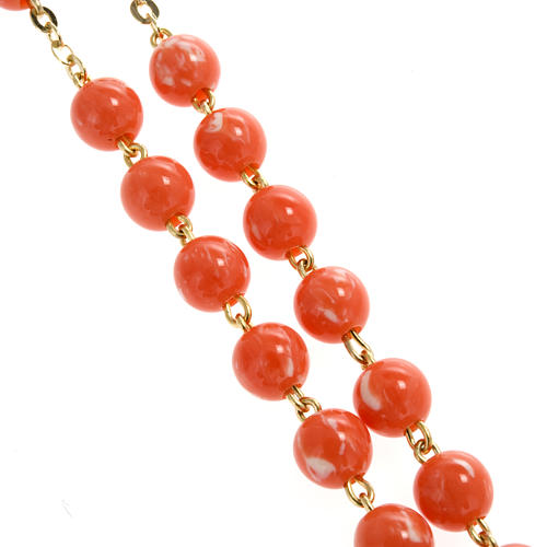 Imitation coral rosary with brass ligature, 6mm 9