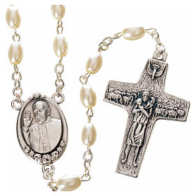 Imitation pearl rosary, Pope Francis, oval grains