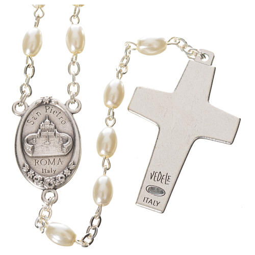 Imitation pearl rosary, Pope Francis, oval grains 2