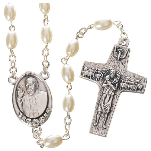 Imitation pearl rosary, Pope Francis, oval grains 1