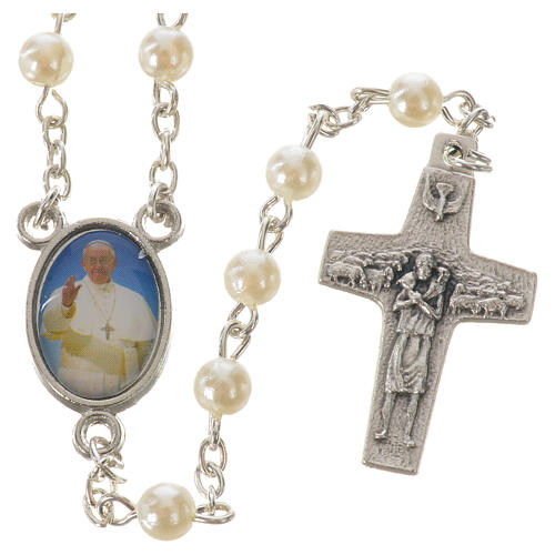 Rosary with Pope Francis, peal-like 5mm beads 1