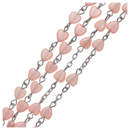 STOCK rosary with heart shape in pink plastic and setting in metal 3