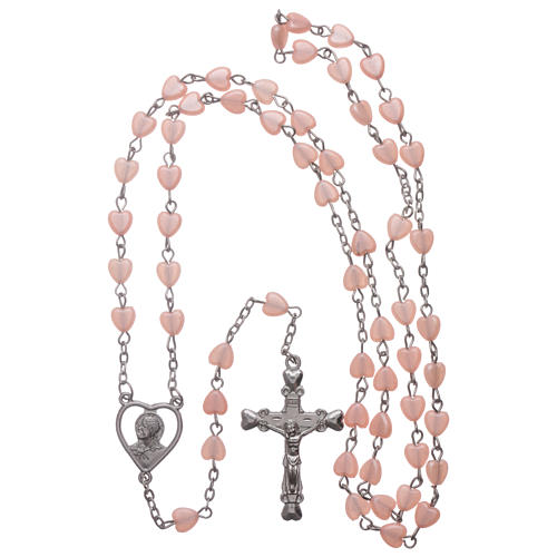 STOCK rosary with heart shape in pink plastic and setting in metal 4