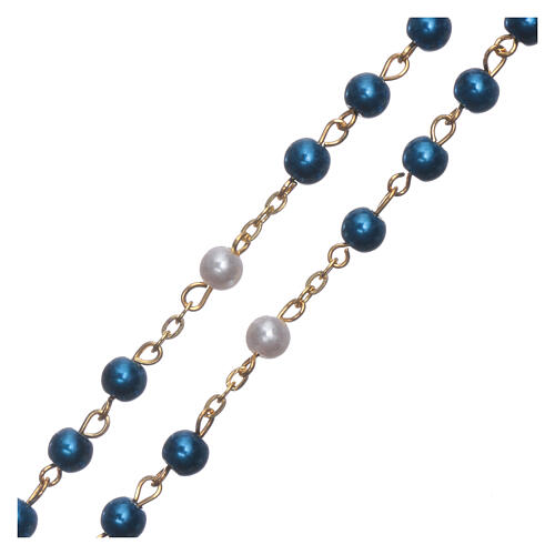 Rosenkranz in gold mit Kunstperlen blau und weiß, 6 mm 3