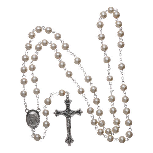 Rosary Our Lady of Lourdes 3x4 mm grains, white pearl effect 4
