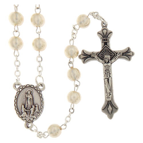 Terço imitação madrepérola Fatima 4 mm branco 1