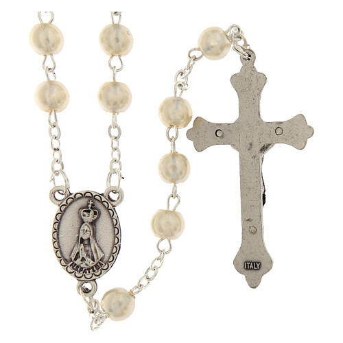 Terço imitação madrepérola Fatima 4 mm branco 2