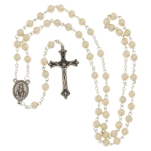 Terço imitação madrepérola Fatima 4 mm branco 4