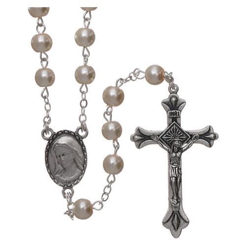 Imitation pearl rosary Lourdes 4 mm white 1