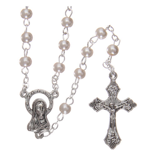 Rosary 1x2 mm grains, pearl effect with flower-shaped box 1