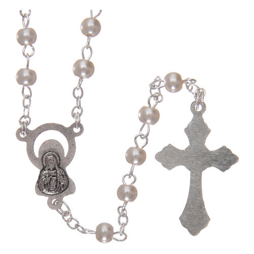 Rosary 1x2 mm grains, pearl effect with flower-shaped box 2