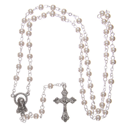 Rosary 1x2 mm grains, pearl effect with flower-shaped box 4