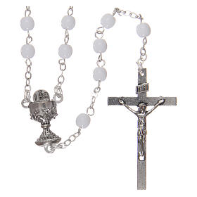 Rosary for First Communion with 3x3 mm pearl effect grains and case