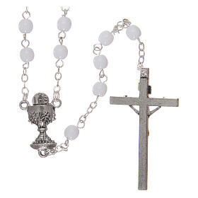 Rosary for First Communion with 3x3 mm pearl effect grains and case
