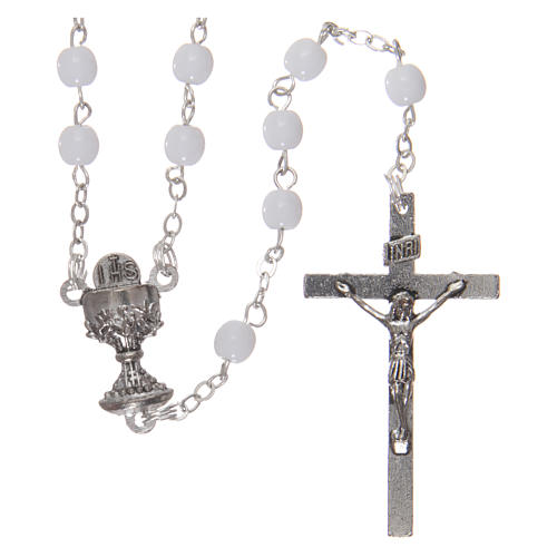Rosary for First Communion with 3x3 mm pearl effect grains and case 1