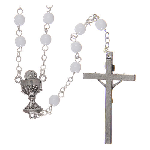 Rosary for First Communion with 3x3 mm pearl effect grains and case 2