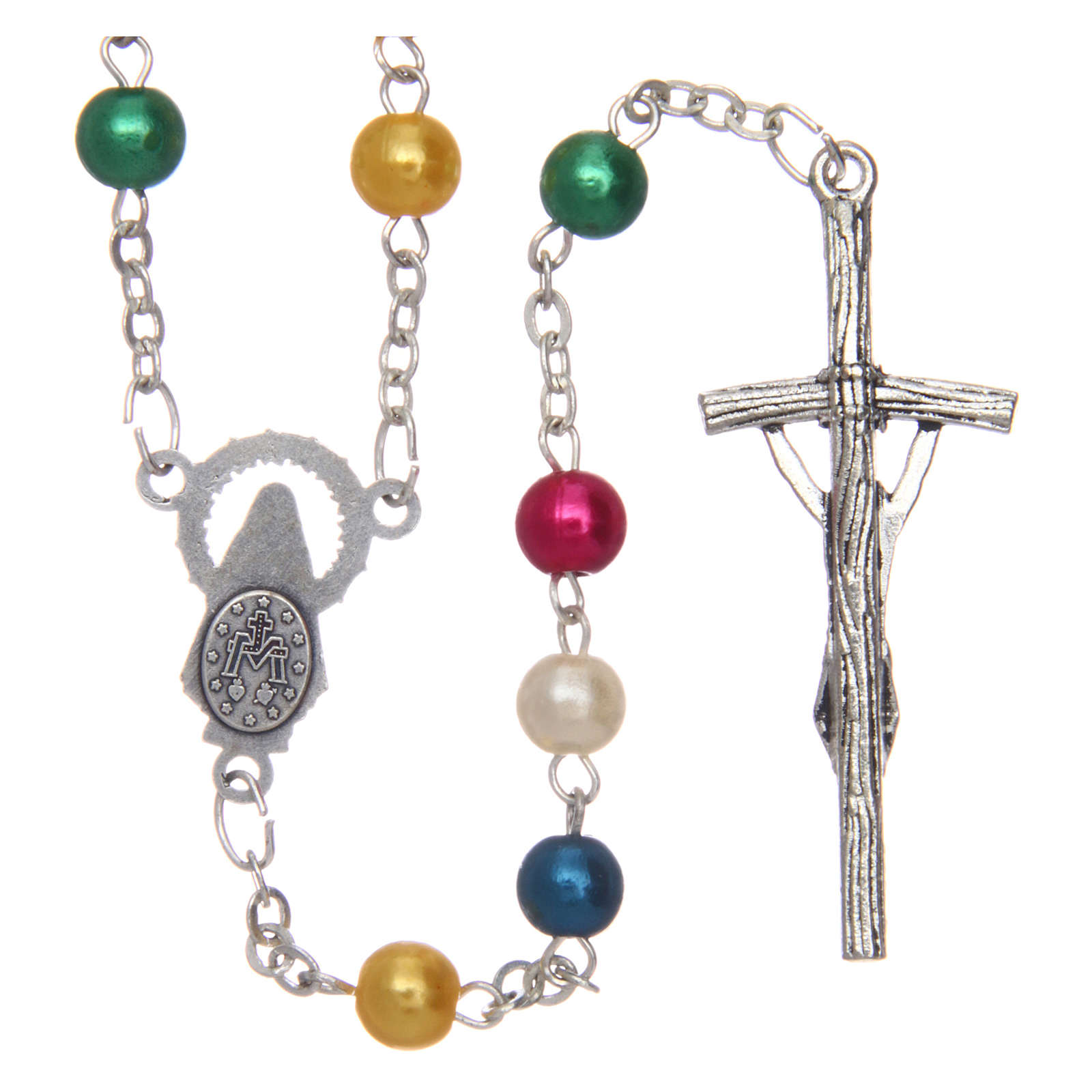 Rosario Missionario In Semicristallo 6 Mm - Confezione Da 2 Pezzi, Made In Italy, Lunghezza 40 Cm, Con Immagini Sacre