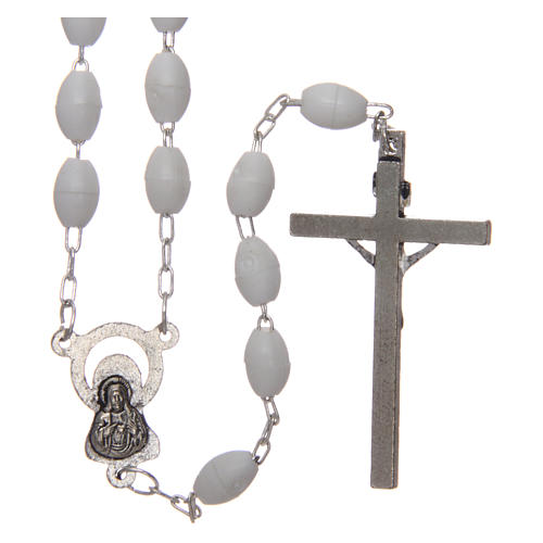 Rosary in white plastic with 5x3 mm oval beads 2