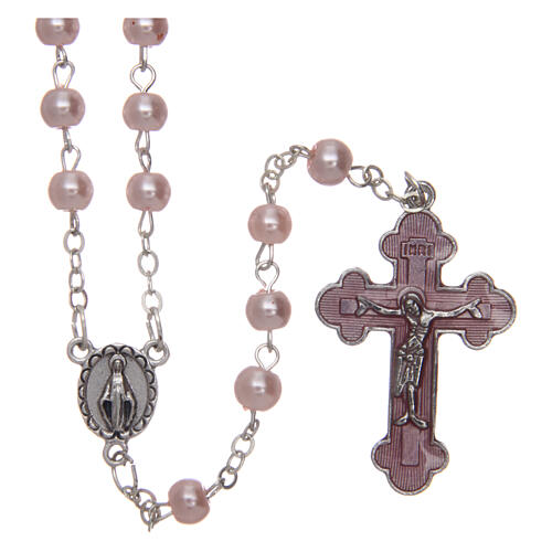 Rosary with pink beads imitation pearl 3 mm 1