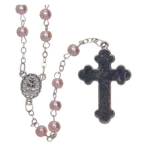 Rosary with pink beads imitation pearl 3 mm 2