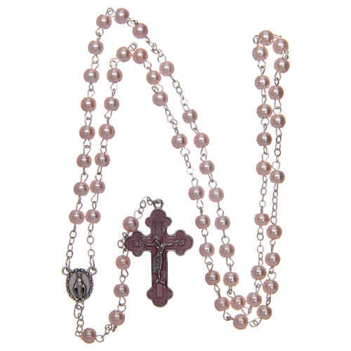 Rosary with pink beads imitation pearl 3 mm 4