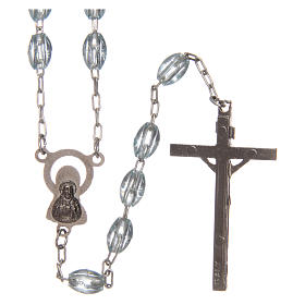 Terços Imitação Madrepérola: Terço em plástico oval azul 5x3 mm