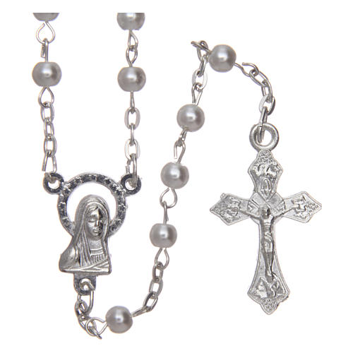 Rosary in semi-pearl with 4 mm round beads 1