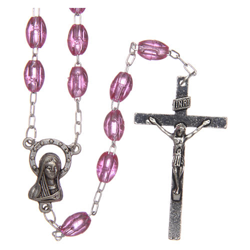 Rosary in amethyst-colour plastic with oval beads 5x3 mm 1