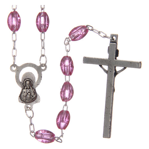 Rosary in amethyst-colour plastic with oval beads 5x3 mm 2
