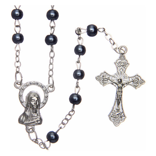 Rosary in hematite-colour semi-pearl 1 mm 1