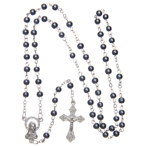 Rosary in hematite-colour semi-pearl 1 mm 4